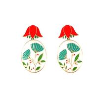 Boucles d'oreilles ovales florales à blocs de couleur Contraste Bloom Ovale Dangles Accessoire artistique et créatif pour les femmes Convient pour les festivals, les fêtes et la vie quotidienne