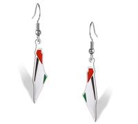 Boucles d'oreilles palestiniennes pour femme Motif carte de la Palestine Drapeau du pays Boucles d'oreilles pendantes en acier inoxydable Bijoux patriotiques Cadeaux de Judaïque Amis (Argent)