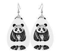 Boucles d'oreilles panda assis en cuir en forme de goutte | Design haut de gamme, boucles d'oreilles de luxe légères