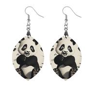 Boucles d'oreilles panda ludiques en bois pour femme, bijoux vintage élégants en bois, boucles d'oreilles légères pour mariage, fête, cadeau de bijoux au quotidien, Love, Bois, Bois.