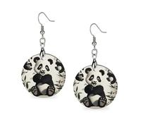 Boucles d'oreilles panda ludiques en bois pour femme, bijoux vintage élégants en bois, boucles d'oreilles légères pour mariage, fête, cadeau de bijoux au quotidien, Circular, Bois, Bois.