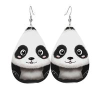 Boucles d'oreilles panda noir et blanc pour femme, boucles d'oreilles en cuir en forme de larme, boucles d'oreilles pendantes double face, accessoires d'oreille légers, bijoux tendance, cadeau