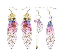 Boucles d'Oreilles Papillon Asymétriques - Ailes de Fée Or Multicolore pour Femmes, Dames, Enfants et Filles - Simulation Insecte avec Feuille