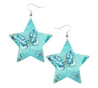 Boucles d'oreilles papillon bleu clair pour femme, boucles d'oreilles pendantes en forme d'étoile étincelante, bijoux tendance pour soirée, One Size, Cuir