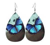 Boucles d'oreilles papillon bleu pour femme, boucles d'oreilles en cuir en forme de larme double face, boucles d'oreilles pendantes légères pour femme, accessoires d'oreille pour femme, bijoux