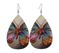 Boucles d'oreilles papillon colorées brodées pour femme - Boucles d'oreilles en cuir - Boucles d'oreilles pendantes double face - Accessoires d'oreille légers pour femme - Bijoux tendance - Cadeau