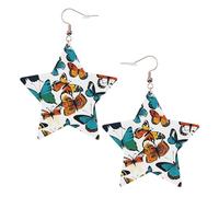 Boucles d'oreilles papillon colorées pour femme, boucles d'oreilles pendantes en forme d'étoile étincelante, bijoux tendance pour soirée, One Size, Cuir