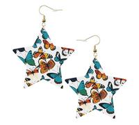 Boucles d'oreilles papillon colorées pour femme, boucles d'oreilles pendantes en forme d'étoile étincelante, bijoux tendance pour soirée, One Size, Cuir