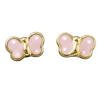 Boucles d'oreilles papillon émaillé rose à pois blanc (or jaune 375°)