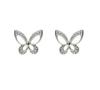 Boucles d'oreilles papillon en argent sterling 925, en forme de 13 mm, avec zircons micro-sertis