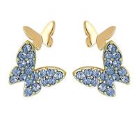Boucles d'oreilles papillon en cristal bleu pour femme, ailes dorées, clous délicats pour oreilles sensibles, cadeau idéal pour