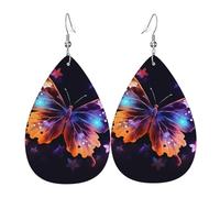 Boucles d'oreilles papillon en cuir pour femme - Boucles d'oreilles pendantes double face - Légères - Accessoires d'oreille pour femme - Bijoux tendance - Cadeau d'anniversaire