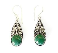 Boucles D'Oreilles Papillon en Filigrane Créateur Unique en Malachite Faites À La Main Plaquées Argent 925 Pour Femmes