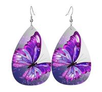 Boucles d'oreilles papillon violet aquarelle pour femme en cuir en forme de goutte d'eau double face pendantes légères accessoires d'oreille bijoux tendance cadeau d'anniversaire