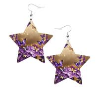 Boucles d'oreilles papillon violet pour femme, boucles d'oreilles pendantes en forme d'étoile étincelante, bijoux tendance pour soirée, One Size, Cuir