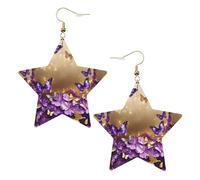 Boucles d'oreilles papillon violet pour femme, boucles d'oreilles pendantes en forme d'étoile étincelante, bijoux tendance pour soirée, One Size, Cuir