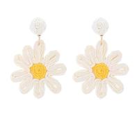 Boucles d'oreilles pâquerettes raphia clous - Artisanat floral cadeaux été (Blanc)