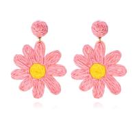 Boucles d'oreilles pâquerettes raphia clous - Artisanat floral cadeaux été (Rose)