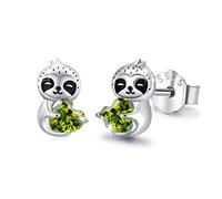 Boucles d'oreilles paresseux en argent sterling 925 - Avec cœur et cristal - Cadeau pour femme et fille, Argent sterling