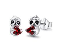 Boucles d'oreilles paresseux filles 925 argent sterling Boucles d'oreilles paresseux avec cœur rouge zirconium Boucles d'oreilles animaux Bijoux paresseux cadeaux pour les filles femmes enfants fille