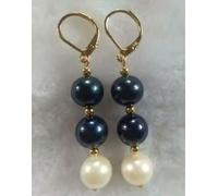 Boucles d'oreilles parfaites en Perles Noires et Blanches des Mers du Sud AAA 9-10 mm 14 carats
