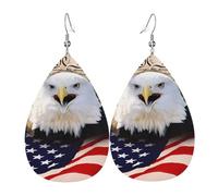 Boucles d'oreilles patriotiques en cuir avec motif aigle à tête blanche avec drapeau américain pour femme - Boucles d'oreilles pendantes en forme de larme, parfaites pour les fêtes et accessoires de