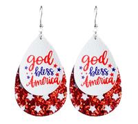 Boucles d'oreilles patriotiques en similicuir pour femme, rouge, blanc, bleu, paillettes, drapeau américain, étoile en forme de larme, boucles d'oreilles pendantes « God Bless America Independence Day