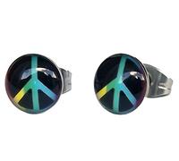 Boucles d'Oreilles Peace and Love Multicolore Clous Paix Amour Coloré 8mm puces années 60 70 ronde cadeau anniversaire st valentin homme femme bijoux hippie garçon fille fête mères mamans pères papas