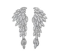 Boucles d'oreilles pendantes à clip Art déco années 1920 - Ailes d'ange - Pour mariage, bal de fin d'année, lustre en cristal - Pour concours de beauté, 2.5" x 1", Cristal, strass aaa