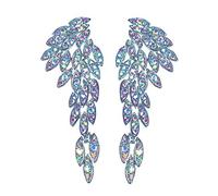 Boucles d'oreilles pendantes à clip Art déco années 1920 - Ailes d'ange - Pour mariage, bal de fin d'année, lustre en cristal - Pour concours de beauté, 2.5" x 1", Cristal, strass aaa