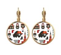 Boucles d'oreilles pendantes à clip en forme de poupée accordéon en forme d'ours en or russe