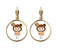 Boucles d'oreilles pendantes à clip en or avec motif ours marron nature hy uu
