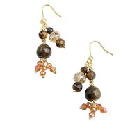 Boucles d'oreilles pendantes à double perle œil de tigre naturel, incrustation de perles de verre géométriques, style Maillard vintage, design unique superbe pour robes, chemises et tenues