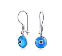 Boucles D'Oreilles Pendantes Rondes En Verre De Murano Bleu Avec Protection Spirituelle Contre Le Mauvais Œil Nazar Pour Femmes Et Adolescentes Fabriquées En Turquie En Argent Sterling .925