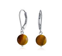 Boucles D'Oreilles Pendantes À Levier Avec Perles Rondes Simples En Œil De Tigre Marron Pour Femmes En Argent Sterling .925