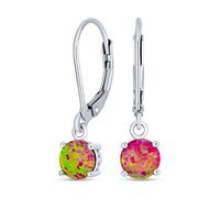 Boucles D'Oreilles Pendantes À Levier En Argent Sterling .925 Avec Opale Rose Créée Pour Femmes Pierre De Naissance D'Octobre