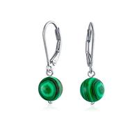 Boucles D'Oreilles Pendantes À Levier En Perles Rondes Simples En Malachite Vert Foncé Pour Femmes Adolescentes En Argent Sterling .925