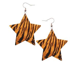 Boucles d'oreilles pendantes à motif tigre rayé pour femme, boucles d'oreilles pendantes en forme d'étoile étincelante, bijoux tendance pour soirée, One Size, Cuir