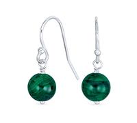 Boucles D'Oreilles Pendantes En Perles Rondes Simples En Malachite Verte Foncée, Pierre Précieuse, Avec Crochet Français, Pour Femmes Et Adolescentes En Argent Sterling .925