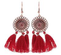 Boucles D'oreilles Pendantes à Pompons Rouges Alliage Style Ethnique | Bijoux Bohèmes pour Fêtes, Look Affirmé, Oreilles Percées, Soirées du Nouvel An Lunaire
