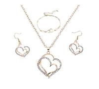 Boucles d'oreilles pendantes à tige en or avec pendentif double amour, collier, boucles d'oreilles, bracelet, bijoux de mariage sans pile, taille unique, Métal, Pas de gemme