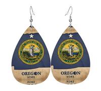 Boucles d'oreilles pendantes abstraites en cuir pour femme avec drapeau de l'État de l'Oregon Map03