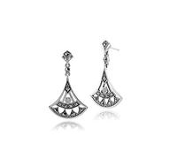Boucles d'oreilles pendantes ajourées en argent sterling 925, style Art déco, avec opale ronde et marcassite