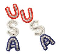 Boucles D'oreilles Pendantes Américaines Perlées Style Vintage | Fête du 4 Juillet, Plastique et Fer, Look Bohème, pour Épouse ou Demoiselle D'honneur