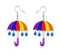 Boucles d'oreilles pendantes arc en ciel parapluie acrylique colorées mignonnes gouttes paillettes bleues bijoux femmes météo déguisement accessoires cadeaux (Multicolore)