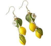 Boucles d'oreilles pendantes artisanales en résine avec motif citron, bijoux de vocation, cadeaux de décoration pour femme, tenue décontractée, boucles d'oreilles en résine inspirées de la nature
