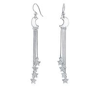 Astrologie Boho Déclaration Céleste Croissant De Lune Étoiles Dangle Boucles D’Oreilles - Multi Chaîne Trois Étoiles Charmes Teen & Femmes Bijoux Fil De Poisson En Argent Sterling 925