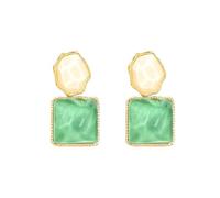 Boucles d'oreilles pendantes asymétriques en forme de losange pour femme - Double couleur - Motif géométrique irrégulier - Boucles d'oreilles pendantes en acrylique, Zinc acrylique, Acrylique.