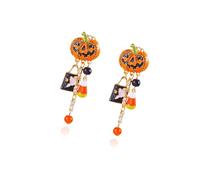 Boucles d'oreilles pendantes asymétriques festives en forme de citrouille - Accessoire de vacances confortable - Parfait pour les rassemblements d'Halloween - Petites boucles d'oreilles de fête, One