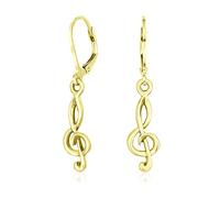 Boucles D'Oreilles Pendantes Avec Levier En Forme De Clé De Sol Pour Femme Adolescente En Plaqué Or Jaune 14 Carats Sur Argent Sterling .925